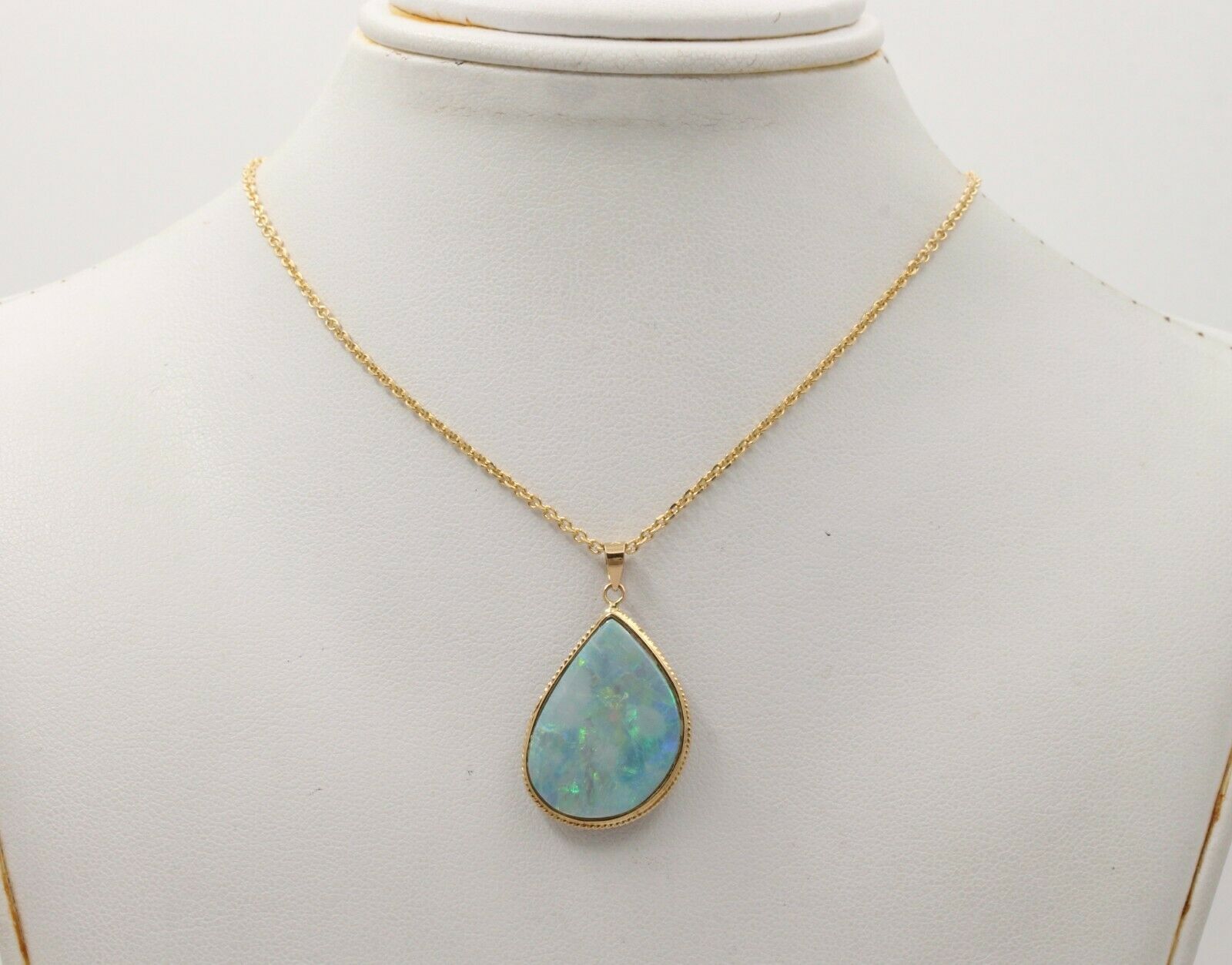 Vintage Drop Shape Boulder Opal 14K Yellow Gold Pendant, Necklace.