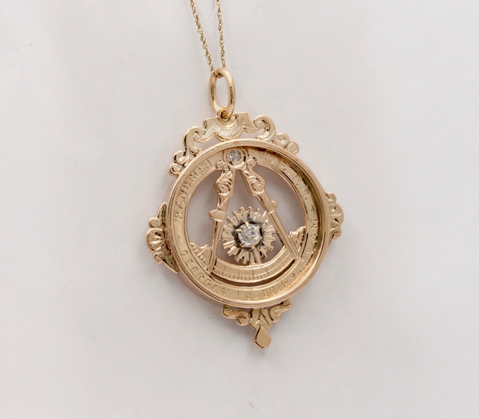 Antique Masonic Old Mine Cut Diamonds Charm Pendant, Necklace.