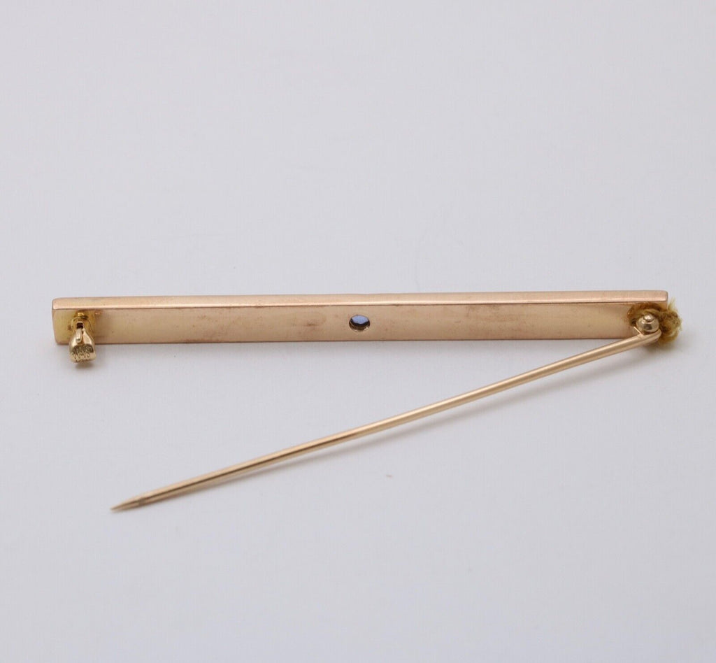 Art Deco Sapphire 14K Yellow Gold Bar Brooch Pin