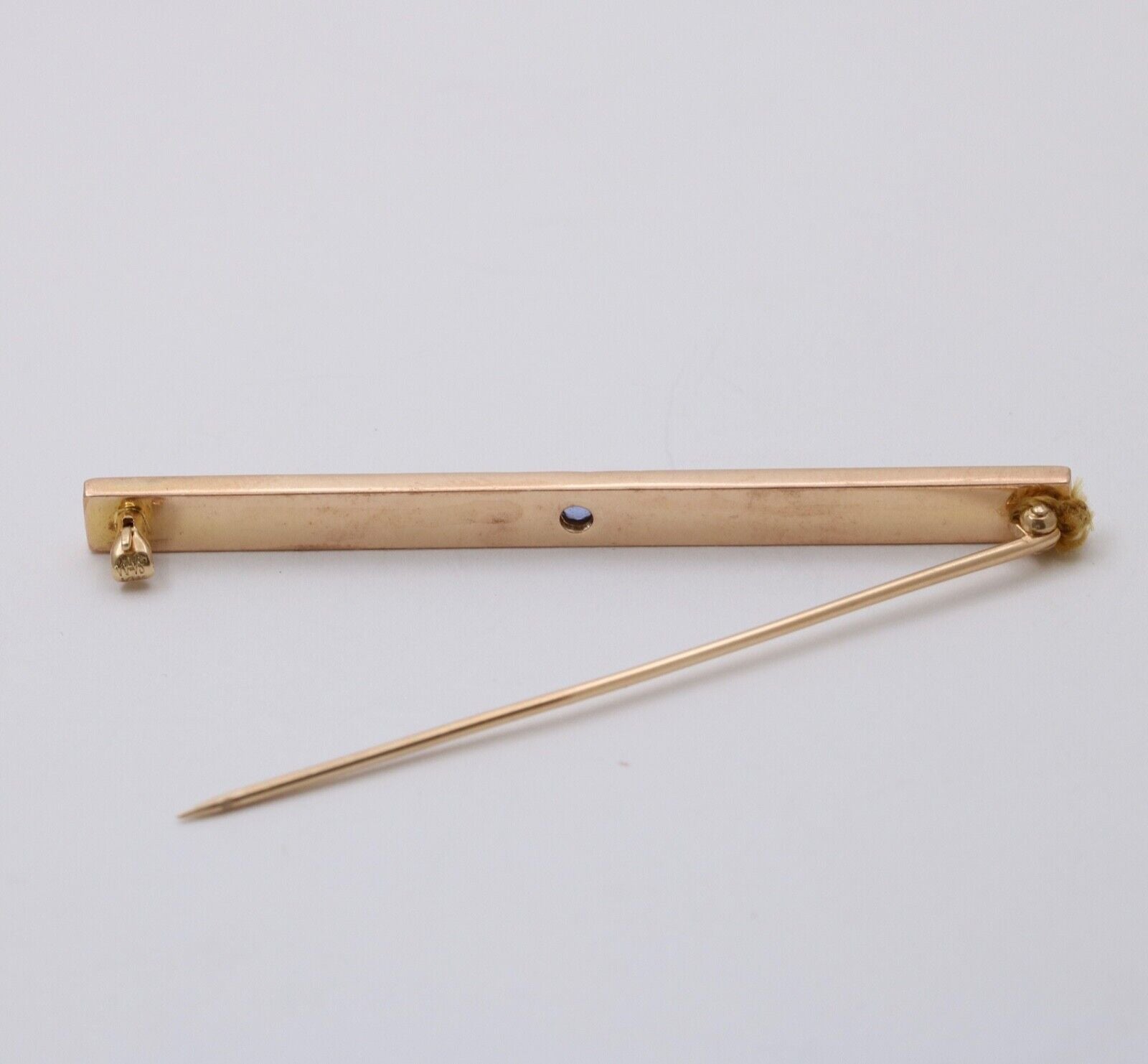Art Deco Sapphire 14K Yellow Gold Bar Brooch Pin