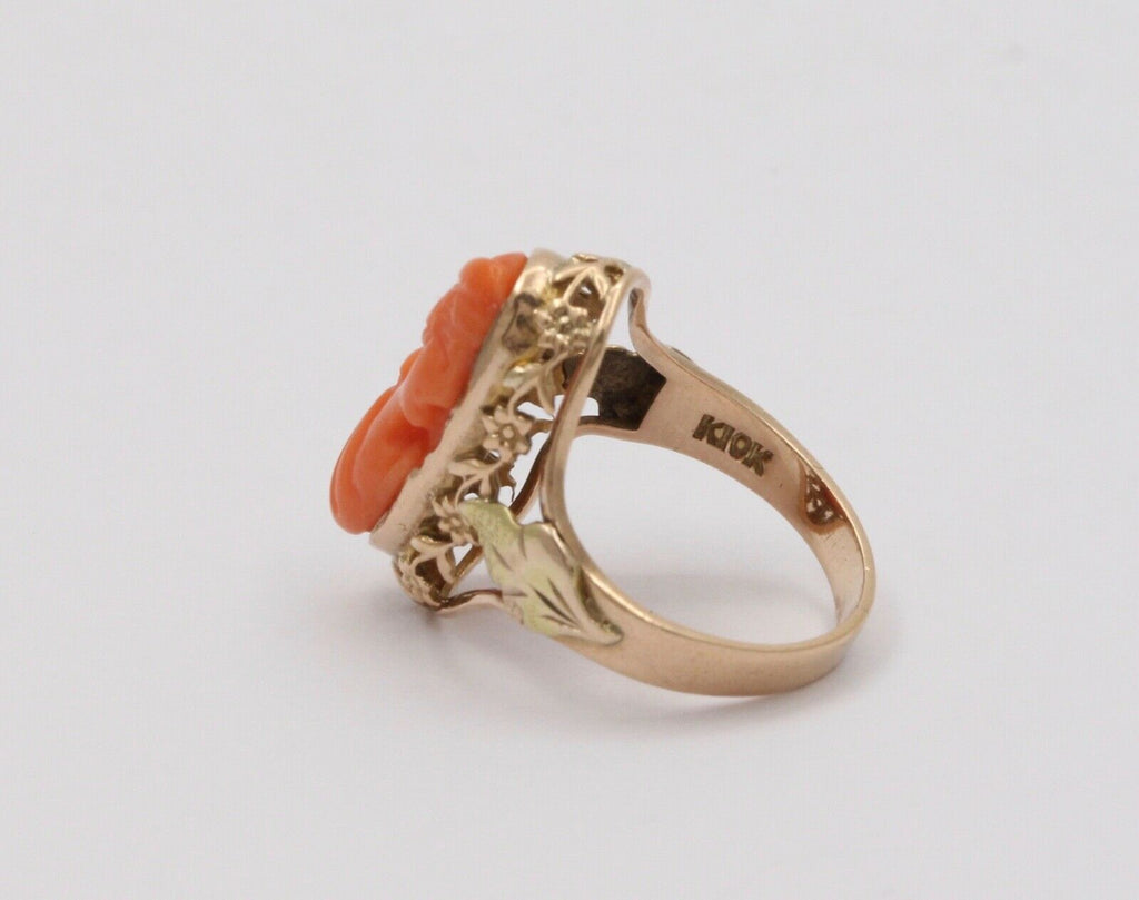 Antique Victorian Carved Coral Woman’s Portrait Two Tone Gold Ring