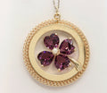 Beautiful Four Leaf Clover Heart Cut Amethysts 14K Yellow Gold Pendant