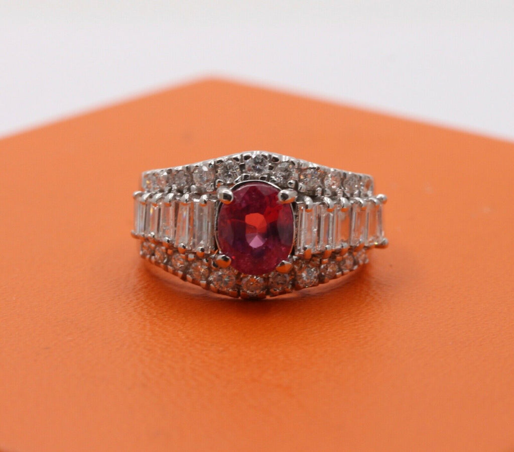 Vintage Pink Sapphire Diamonds 14K White Gold Ring