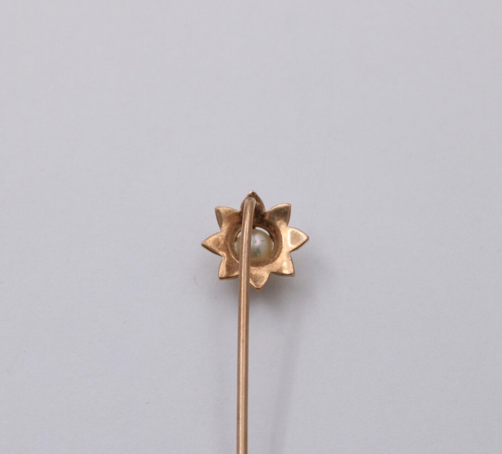 Antique 14K Yellow Gold Pearls Flower Stick Pin
