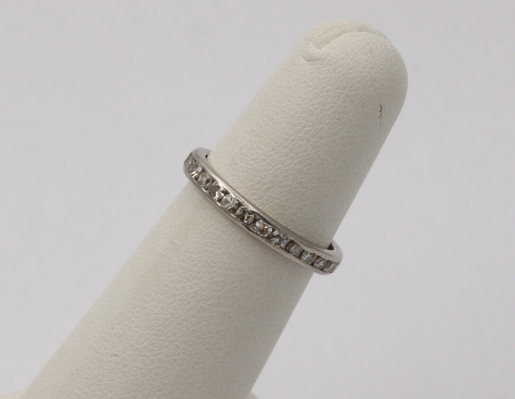 Classic Art Deco 18K White Gold Single Cut Diamonds Eternity Ring, Band , Weddin