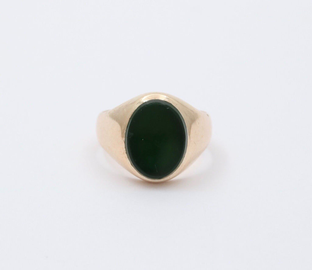 Antique 14K Pinkish Yellow Gold Green Agate Signet Ring