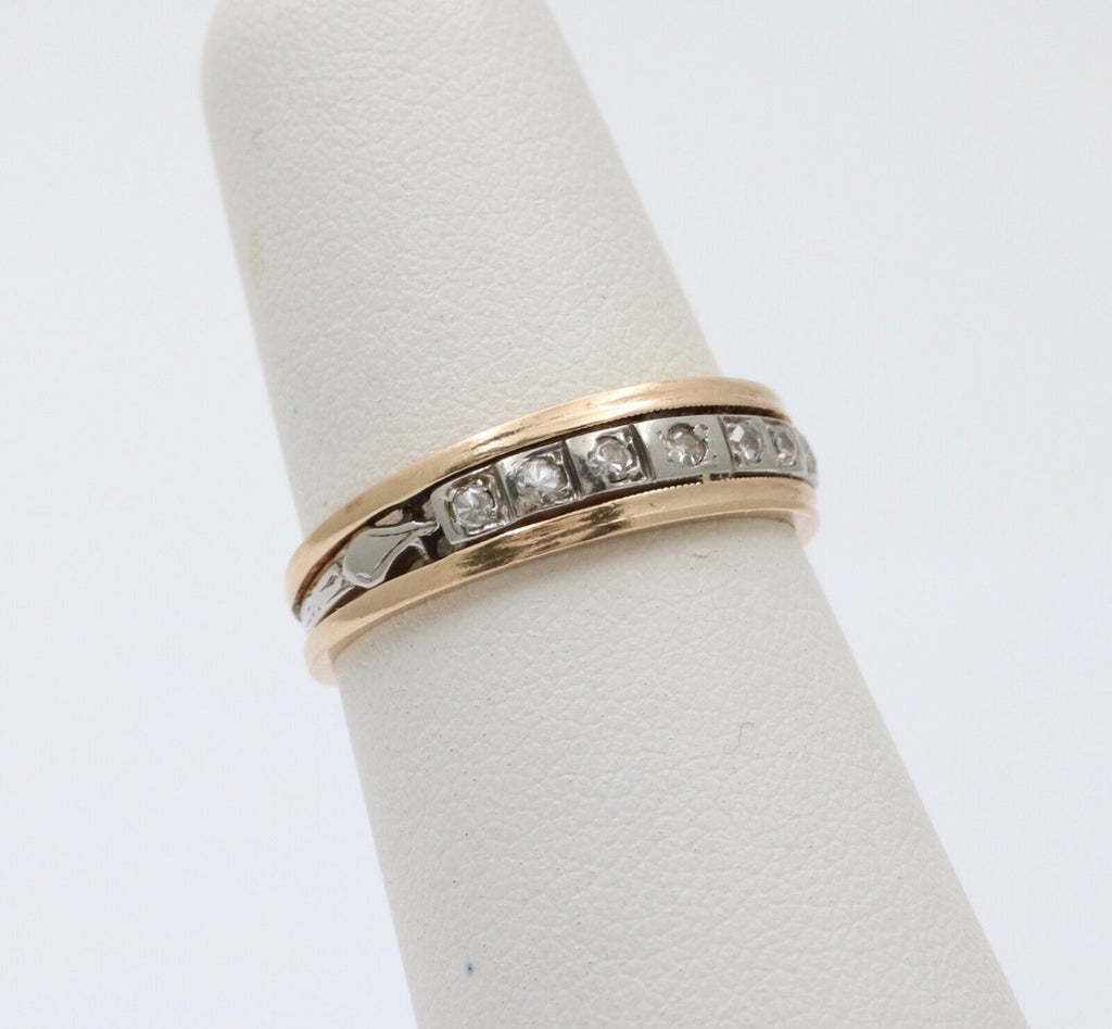 Vintage 18K & 14K Gold Diamond Ring Band, Wedding Band