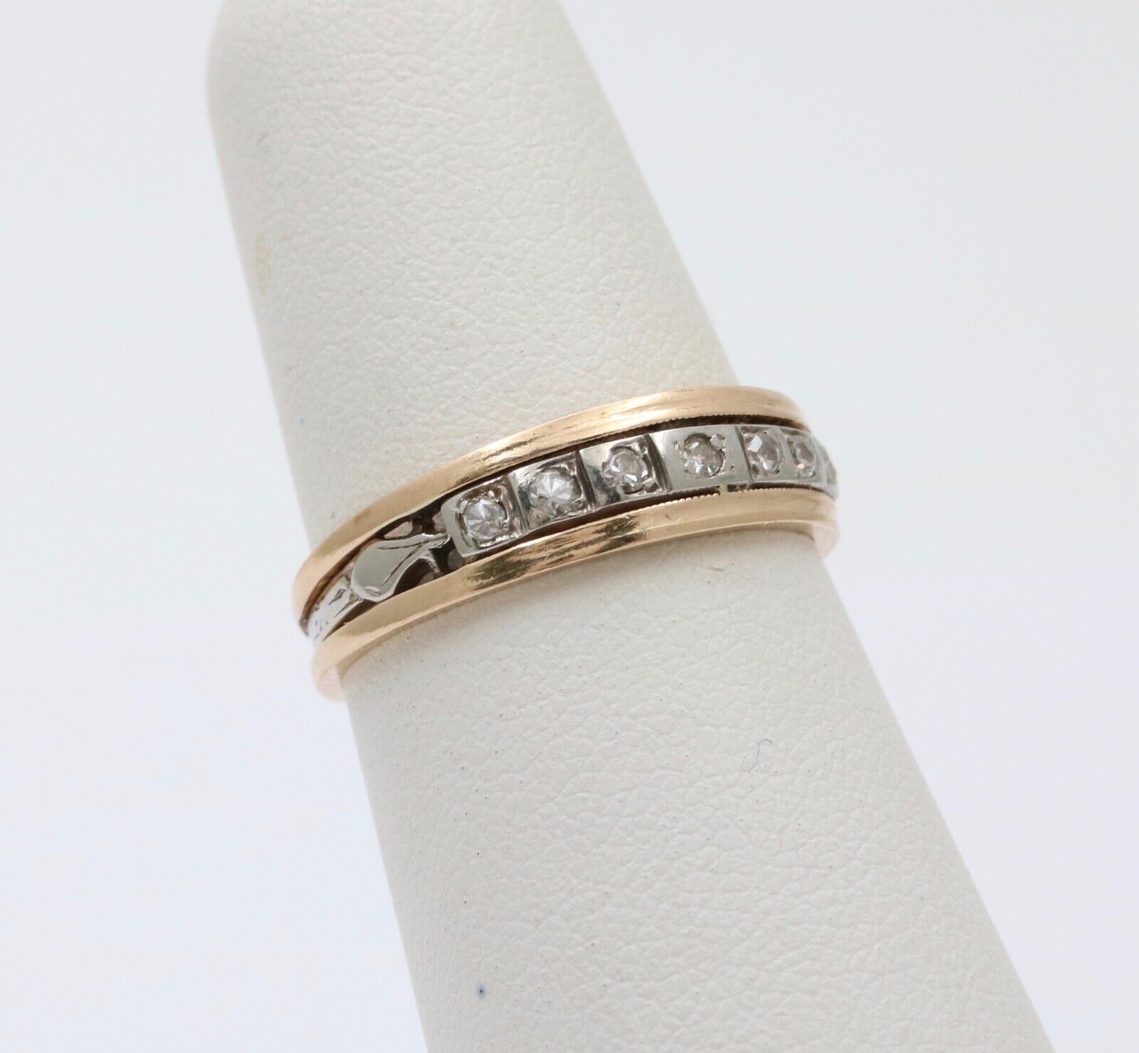Vintage 18K & 14K Gold Diamond Ring Band, Wedding Band