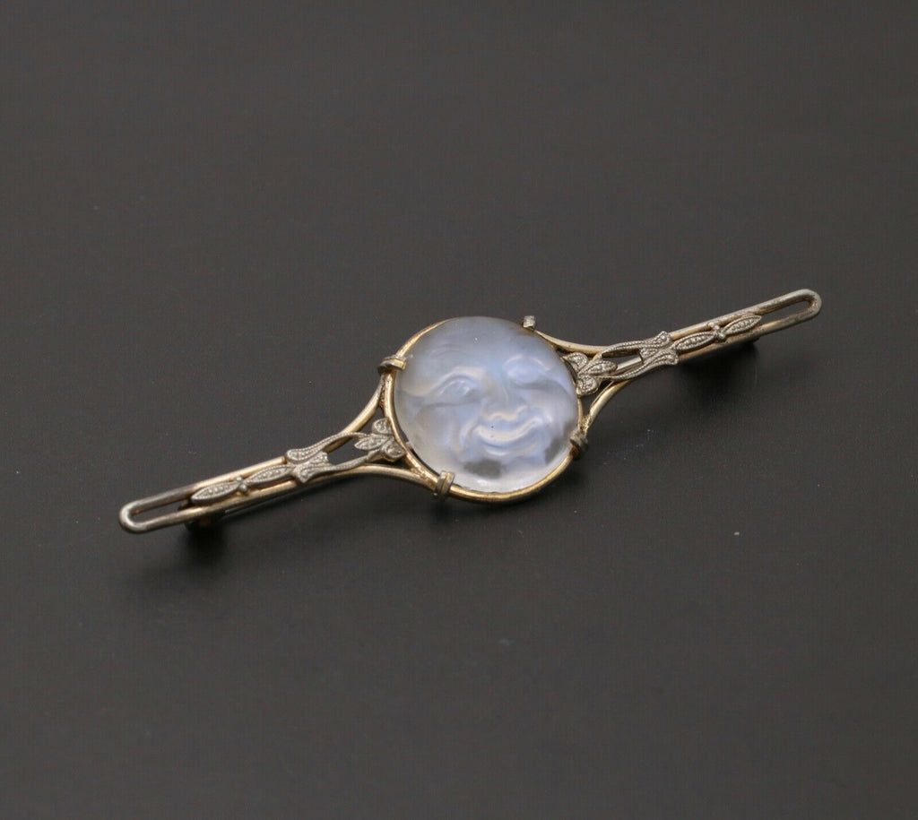 Vintage Man In The Moon Art Glass GF Brooch Pin