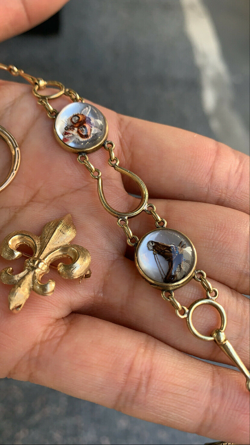 1924’s Antique Essex Crystal Horse & Fox 14K Gold Bracelet