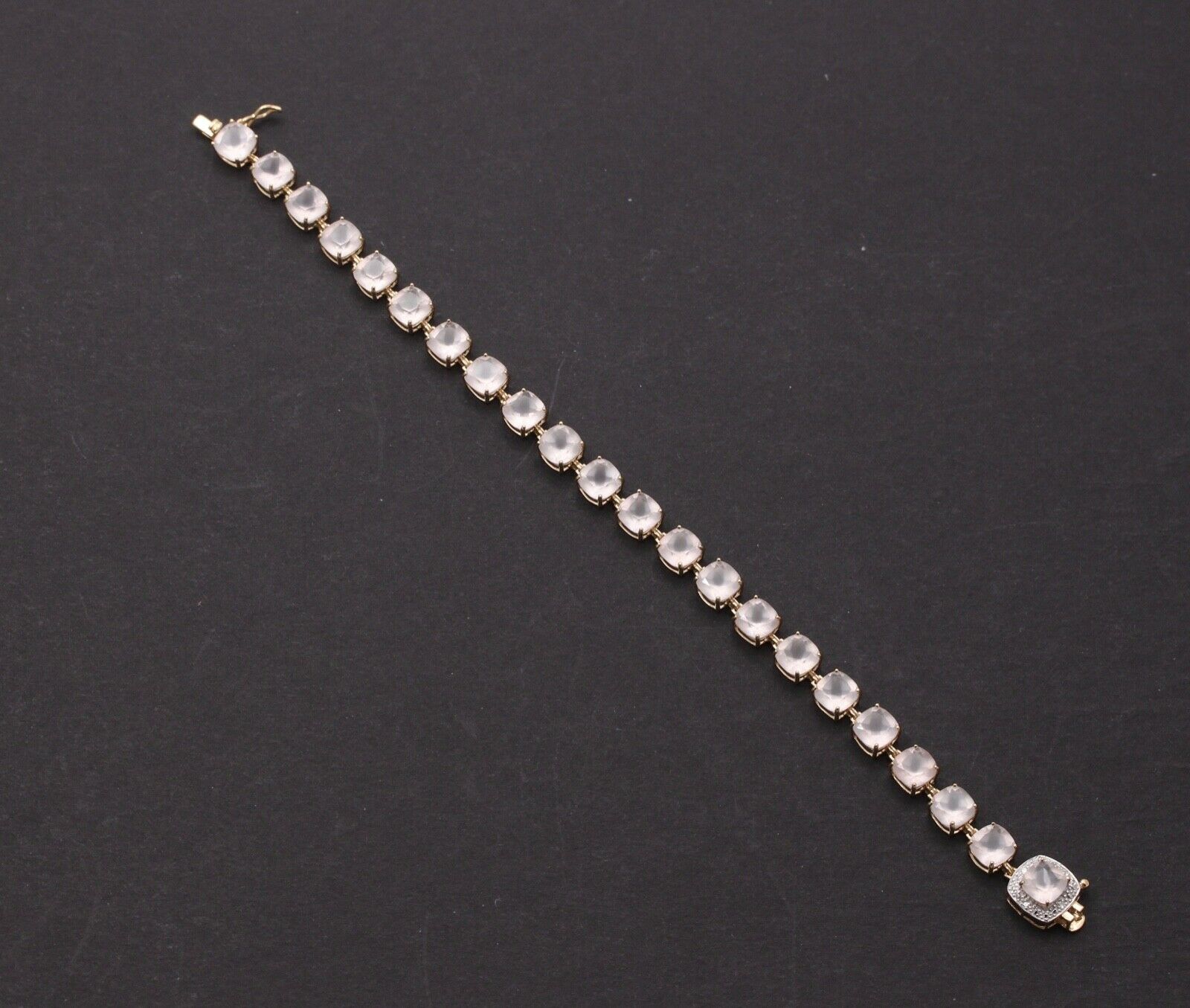 Lovely Vintage Quartz Crystal Diamonds 14K Yellow Gold Tennis Bracelet
