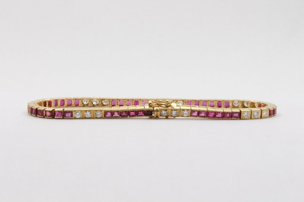 Vintage 18K Yellow Gold Ruby Diamond Tennis Bracelet