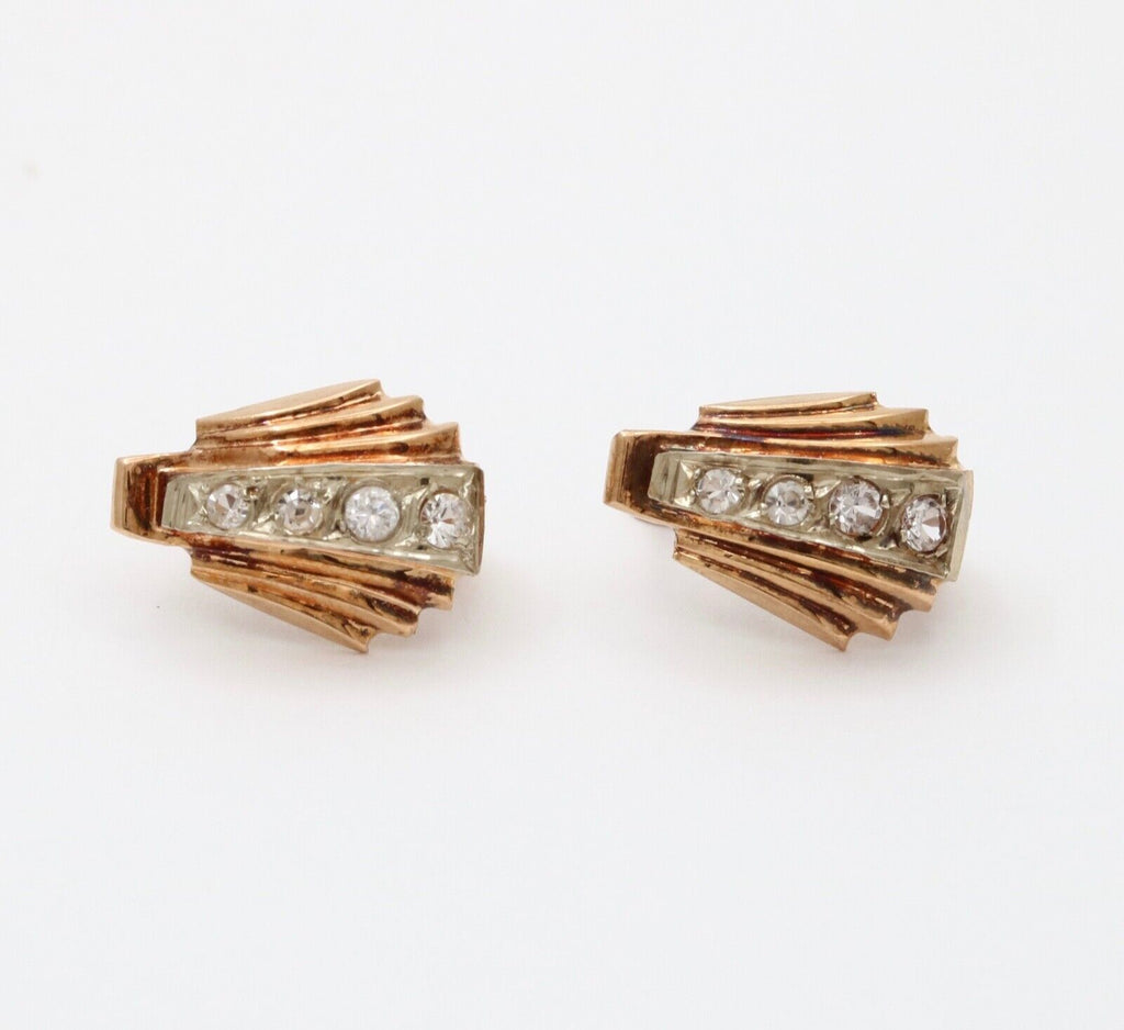 Vintage French 18K Yellow Gold Diamond Earrings