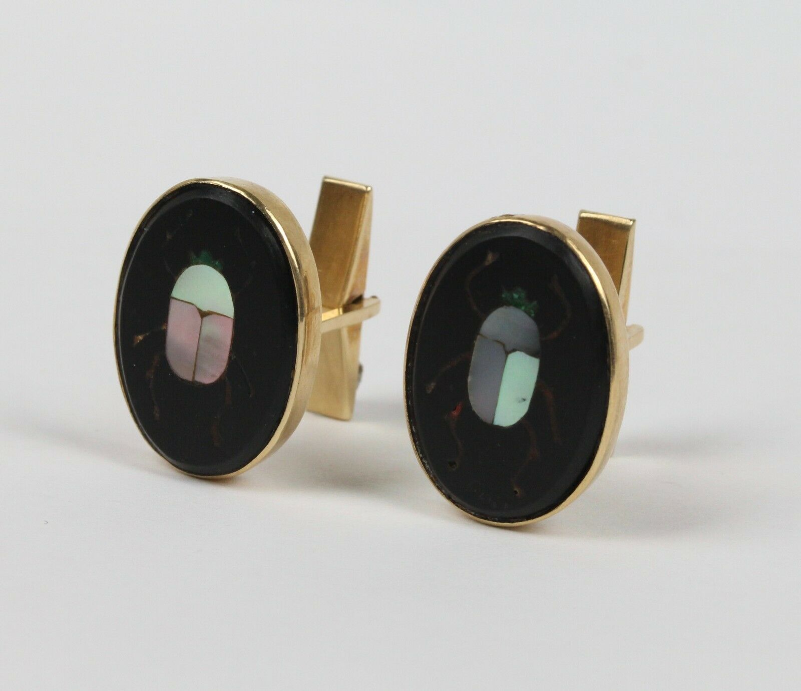 Pietra Dura Vintage 14K Yellow Gold Scarab Cufflinks
