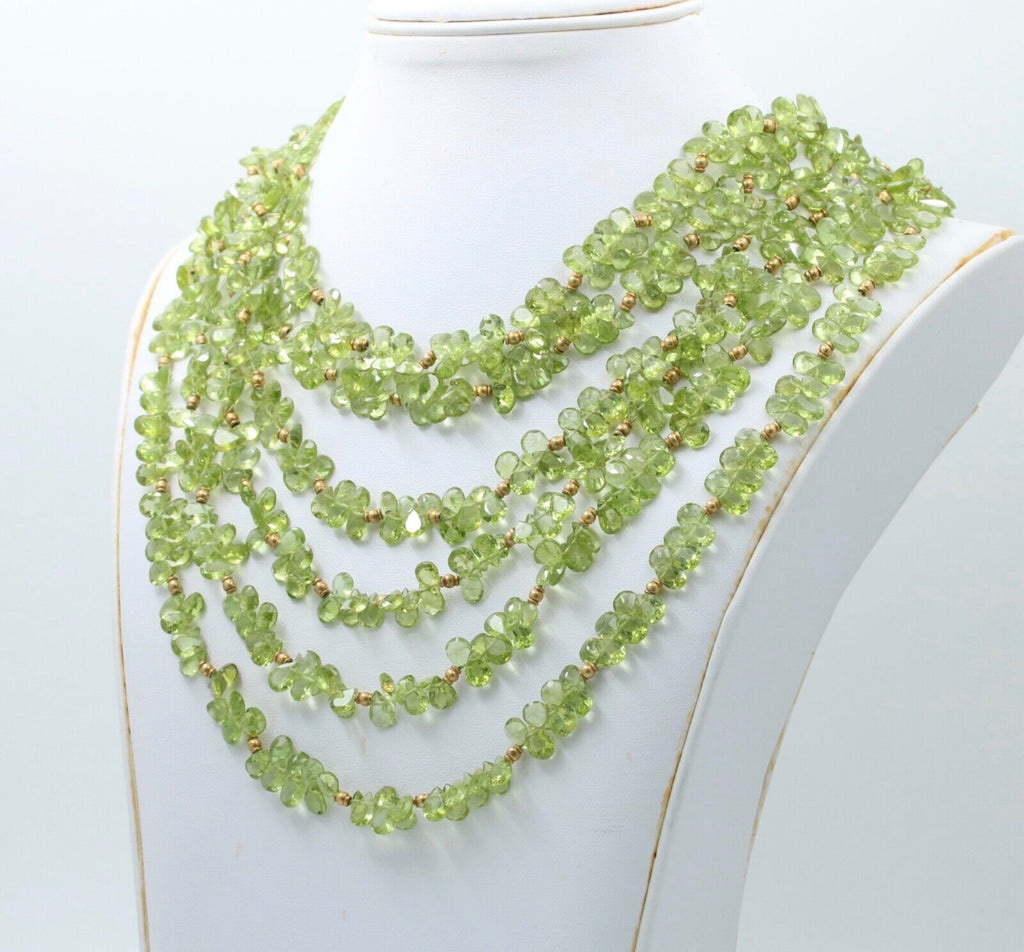 Vintage Beaded Peridot 18K Yellow Gold Layered Necklace