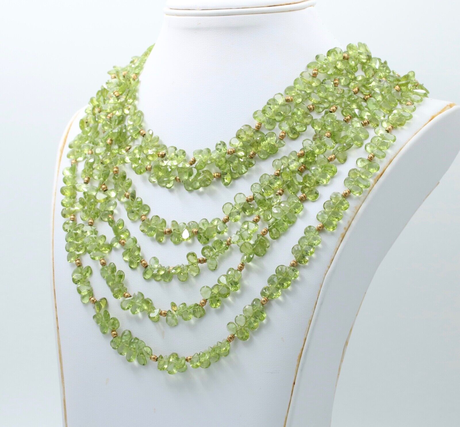 Vintage Beaded Peridot 18K Yellow Gold Layered Necklace