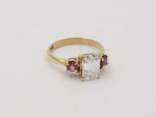 Load image into Gallery viewer, Vintage 14K Yellow Gold Emerald Cut Diamond Pink Tourmaline Ring, Engagement Ring
