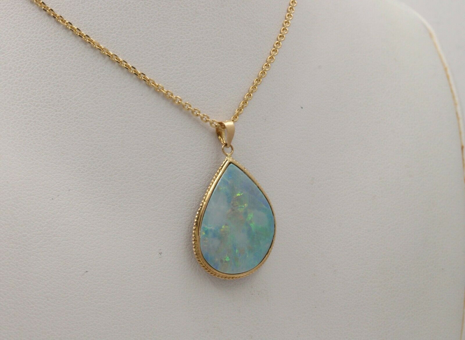Vintage Drop Shape Boulder Opal 14K Yellow Gold Pendant, Necklace.
