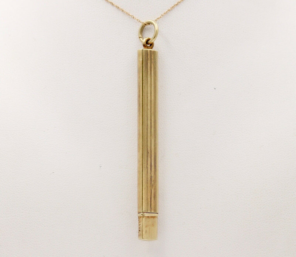 Vintage Tiffany & Co 14K Yellow Gold Pencil Case Pendant Necklace, Charm