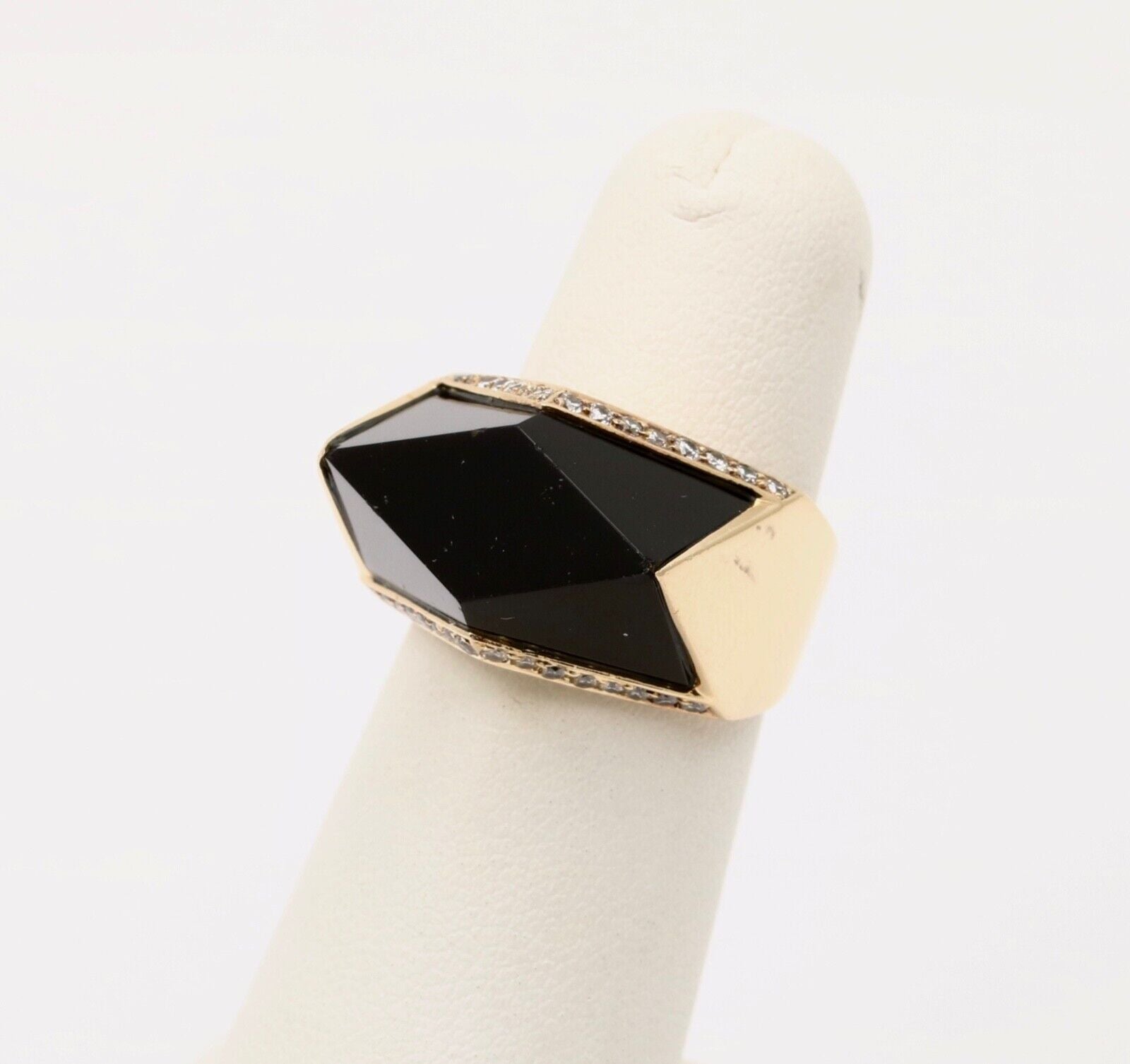 Vintage 14K Yellow Gold Geometric Onyx & Diamond Ring