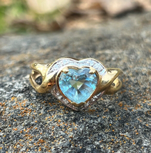 Load image into Gallery viewer, Vintage Heart Blue Topaz &amp; Diamond 14K Yellow Gold Ring
