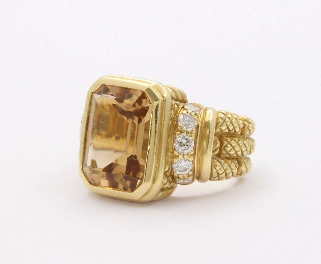 Vintage 18K Yellow Gold Judith Ripka Citrine Diamond Ring