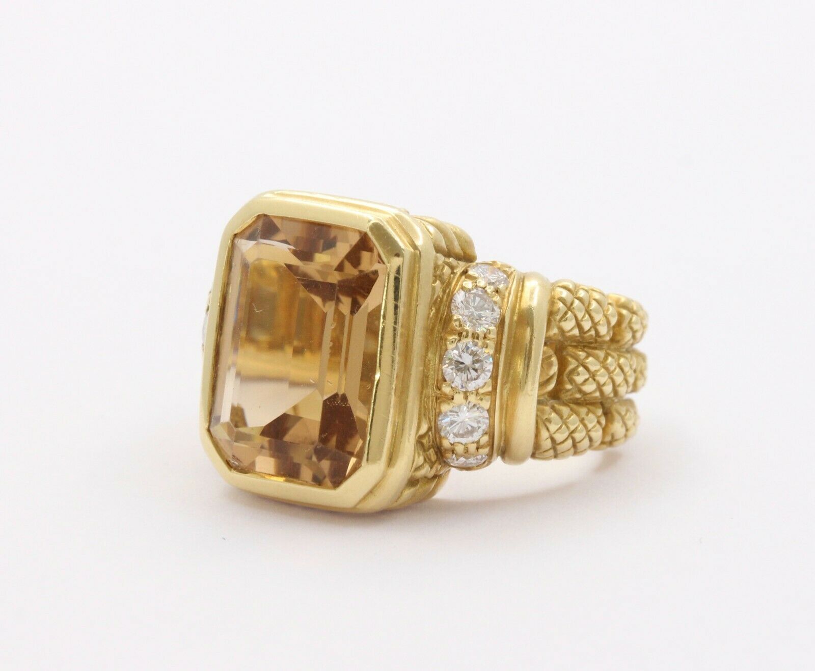Vintage 18K Yellow Gold Judith Ripka Citrine Diamond Ring