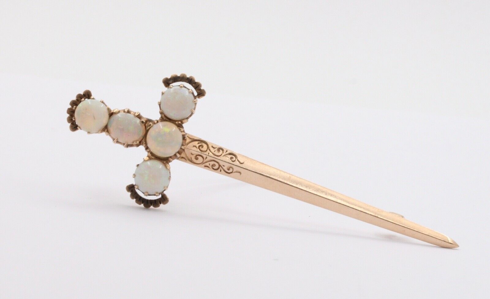 Victorian Edwardian Opals 14K Yellow Gold Broadsword Brooch Pin