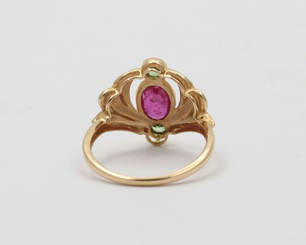 Vintage Art Nouveau Style Burma Ruby Enamel 14K Gold Ring, Statement Ring