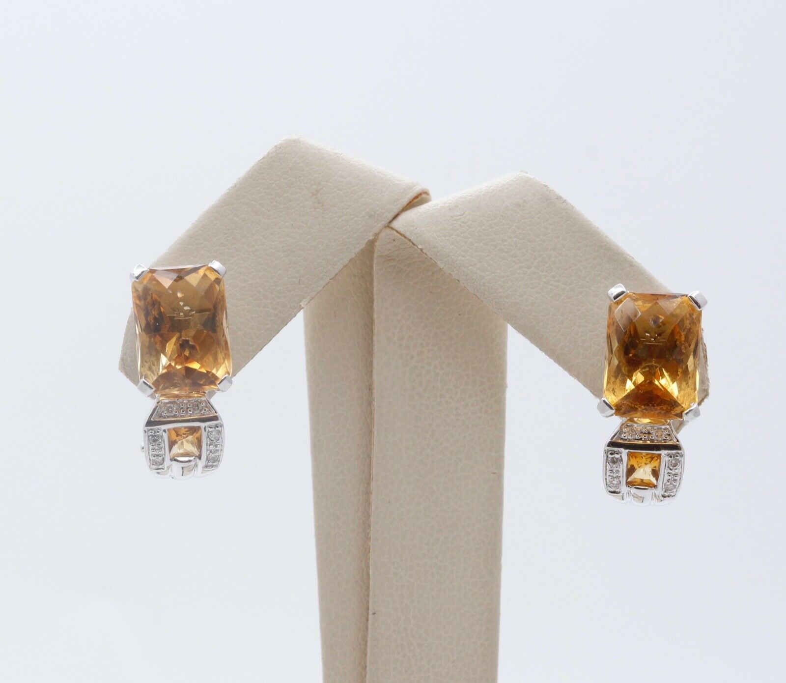 Elegant Citrine Diamonds 14K White Gold French Clip Earrings