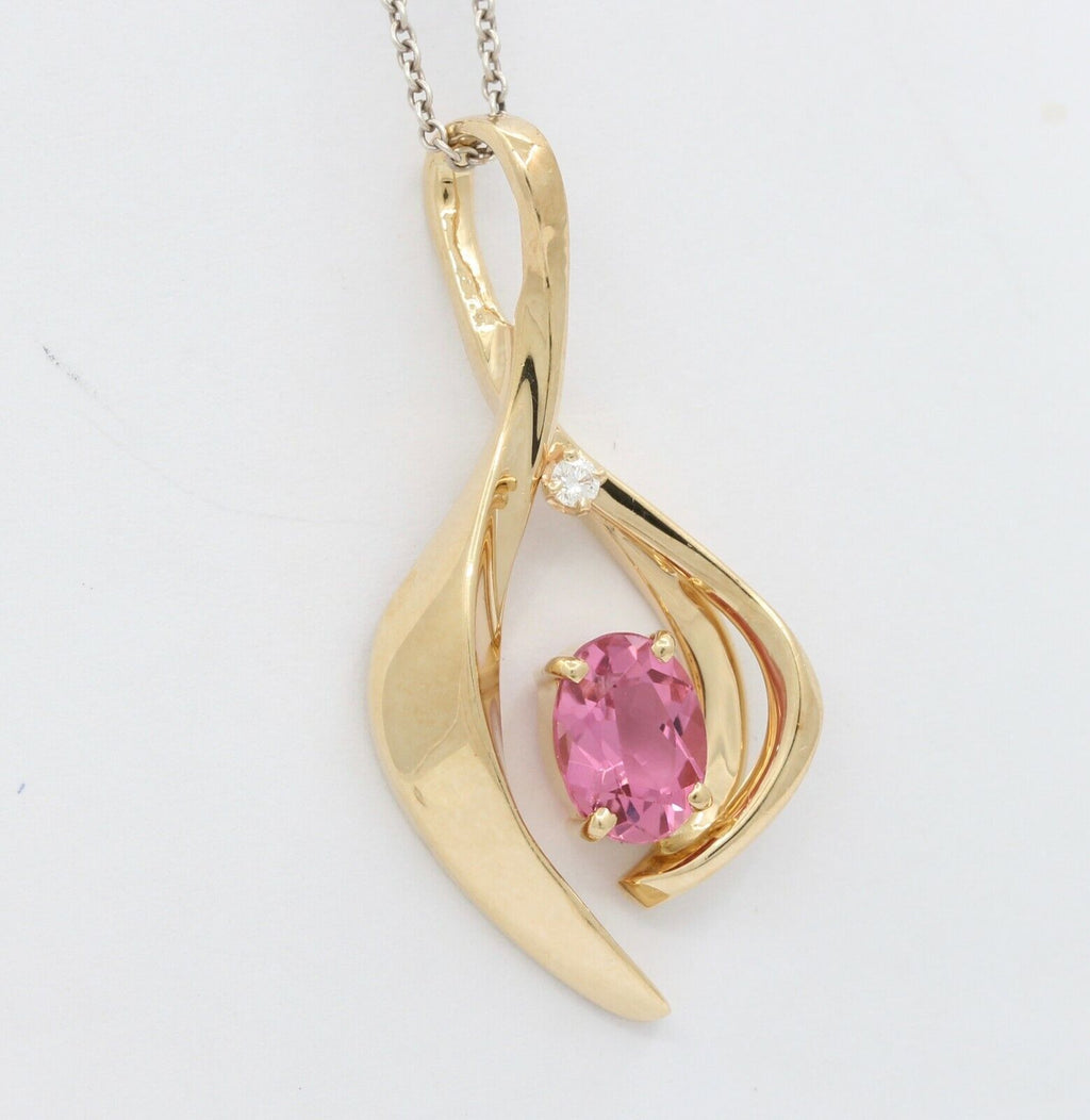 14K Musical Note Pink Topaz Diamond Pendant