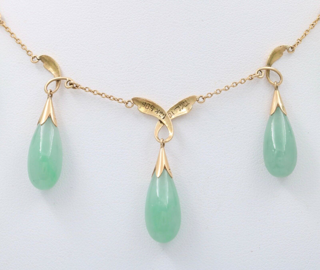 Vintage Jade 14K Chandelier 14K Yellow Gold Necklace