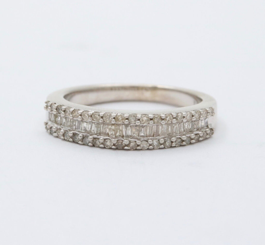 Vintage Sterling Silver Half Eternity Diamond Ring Band
