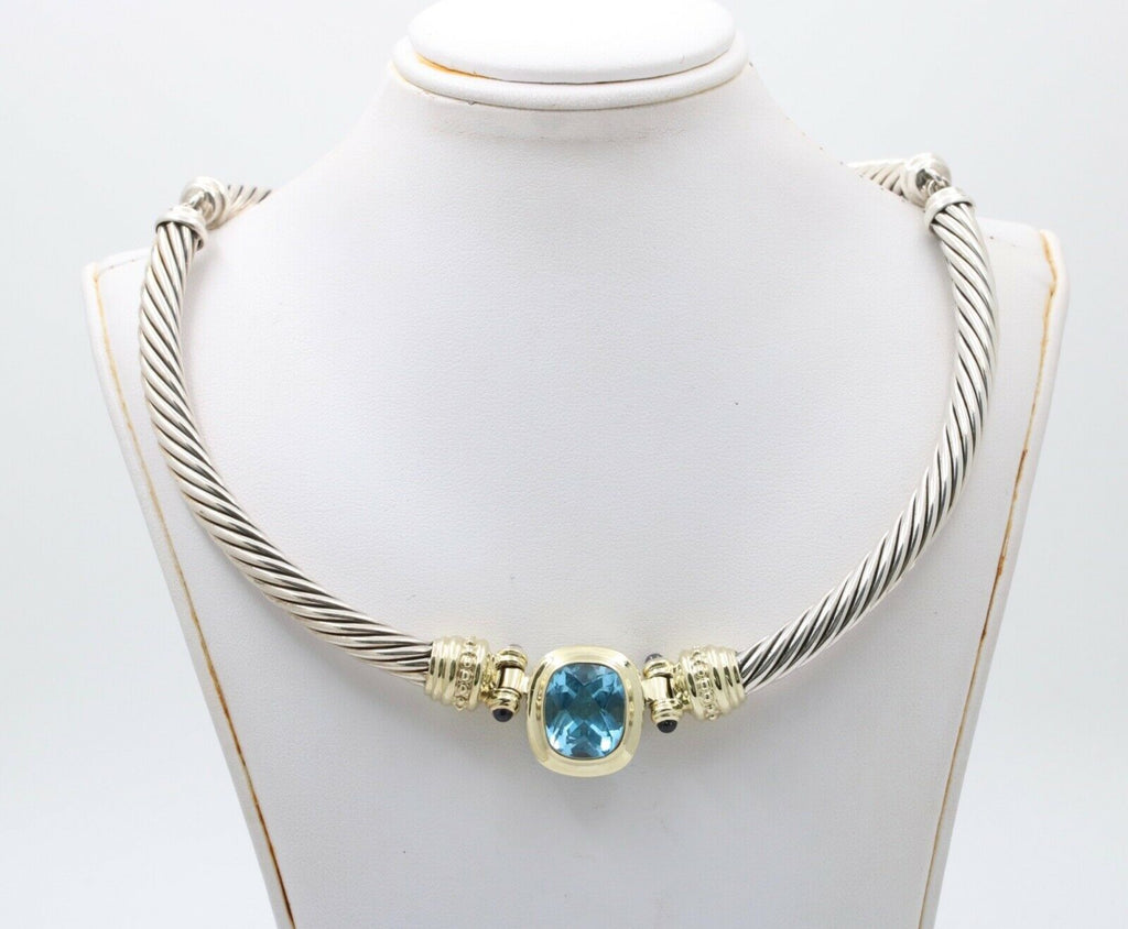 Vintage David Yurman Hampton Blue Topaz Blue Sapphires 14K 925 Choker Necklace