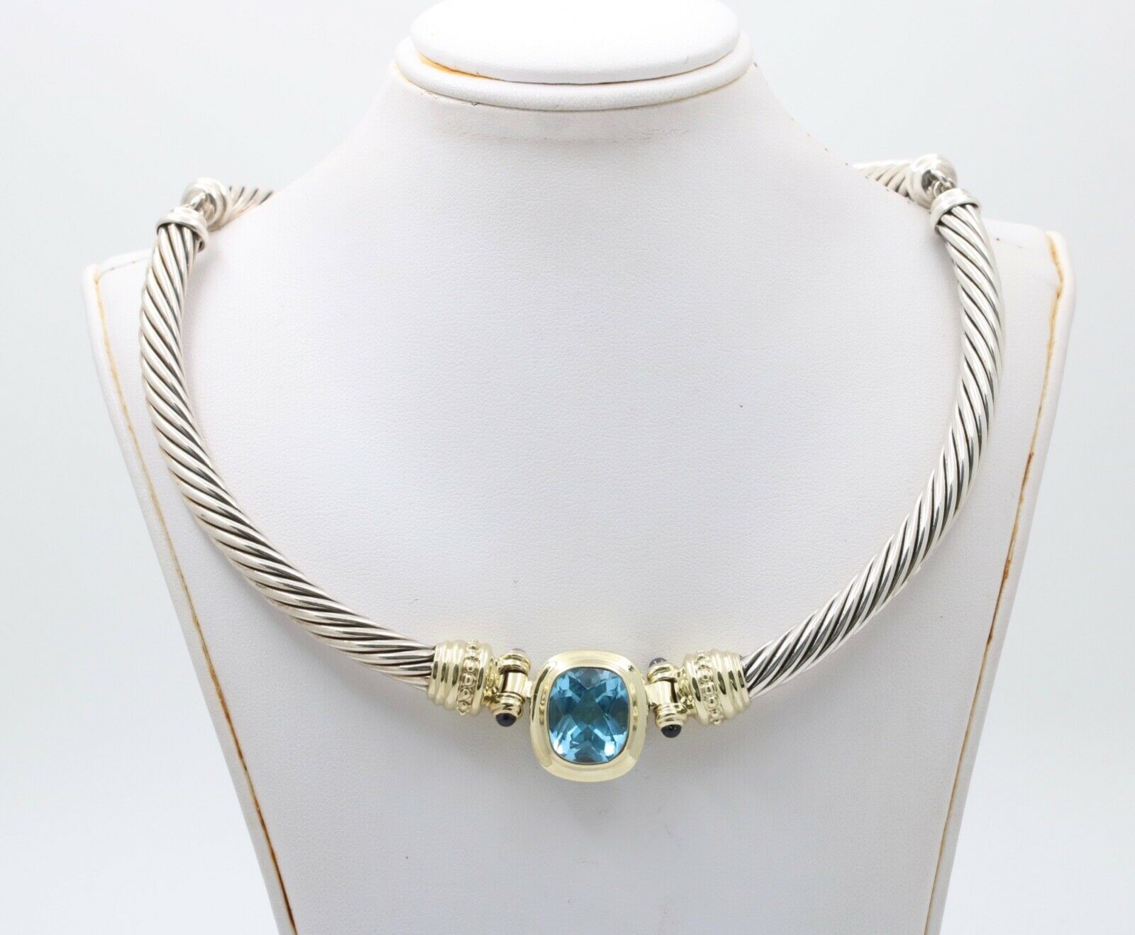 Vintage David Yurman Hampton Blue Topaz Blue Sapphires 14K 925 Choker Necklace