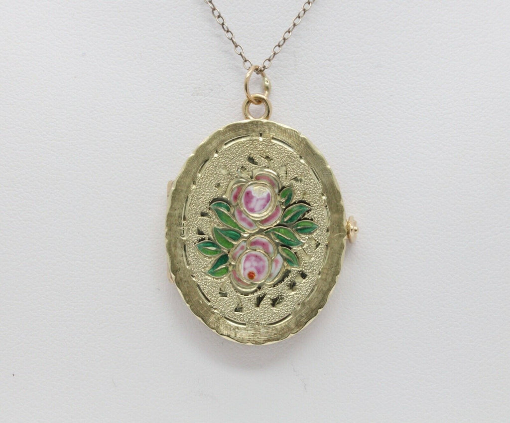 Vintage Enamel 14K Yellow Gold Filed Multi Picture Locket