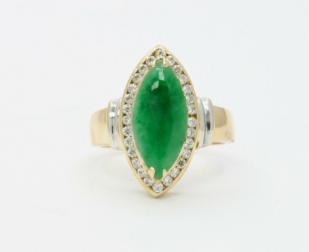 Vintage 18K Yellow Gold Jade Diamond navette Ring