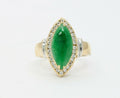 Vintage 18K Yellow Gold Jade Diamond navette Ring