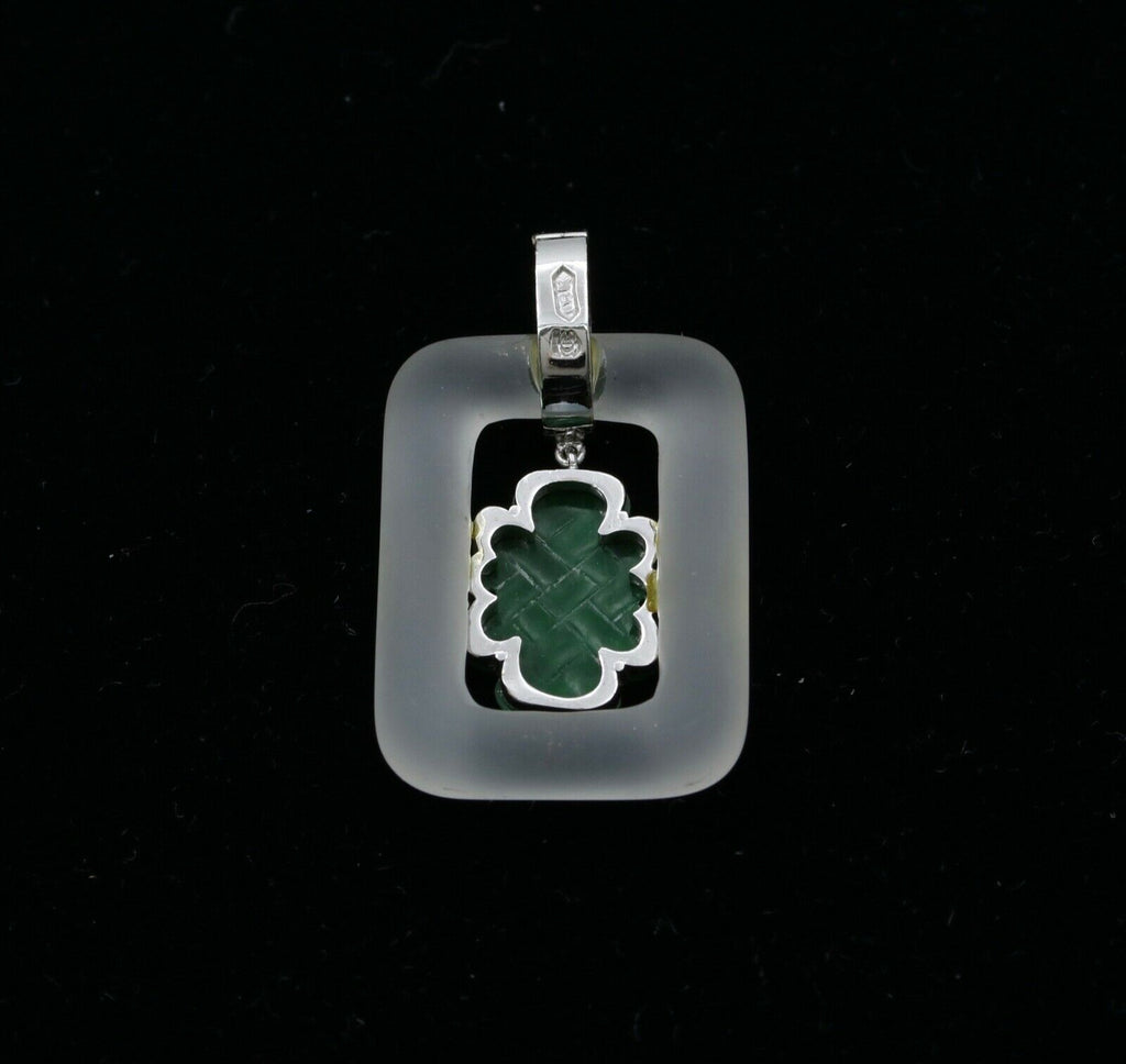 Vintage Jade Crystal Diamonds 18K White Gold Pendant