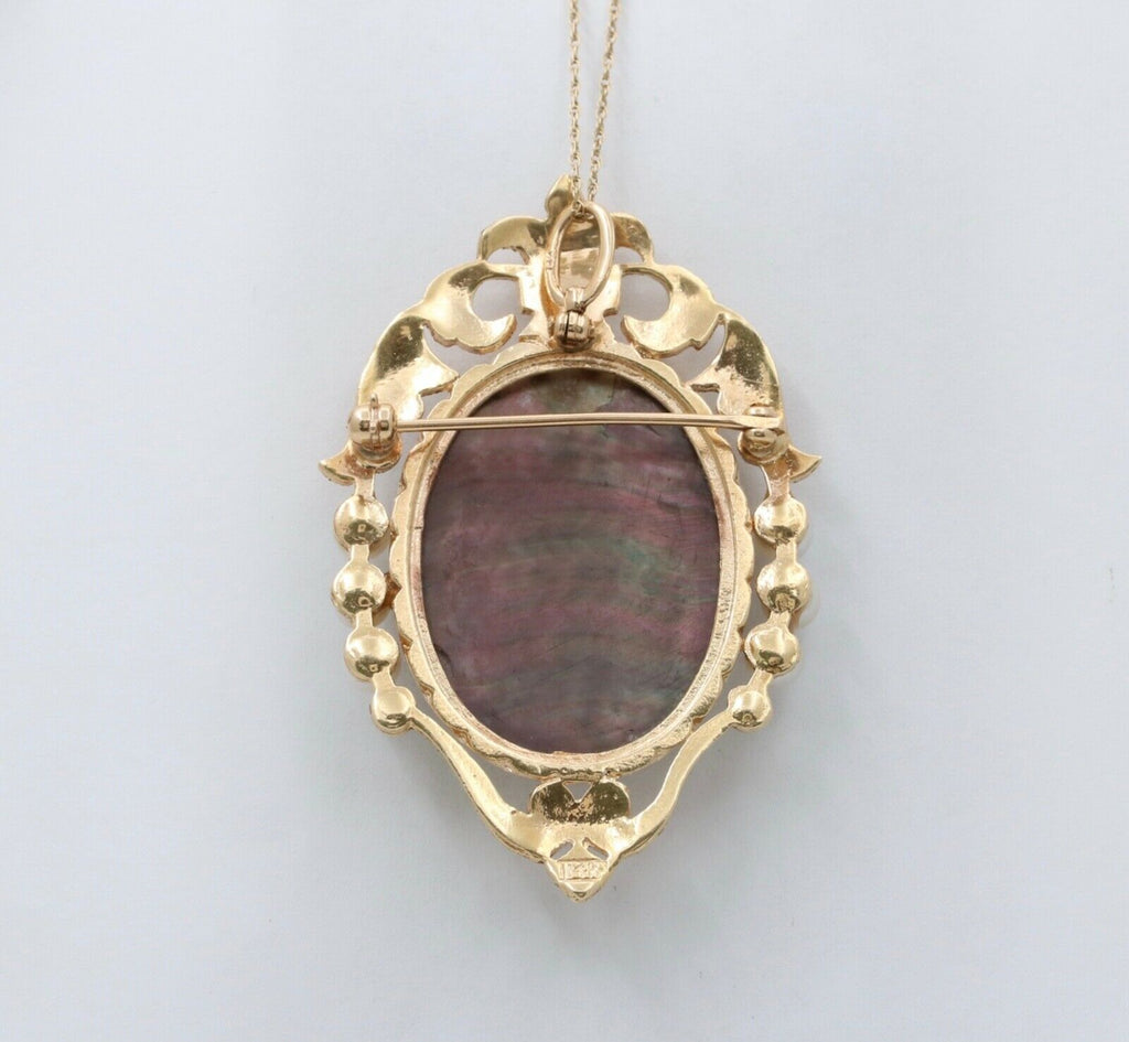 Vintage 14K Yellow Gold Carved Mother Of Pearl Cameo Brooch, Pin.