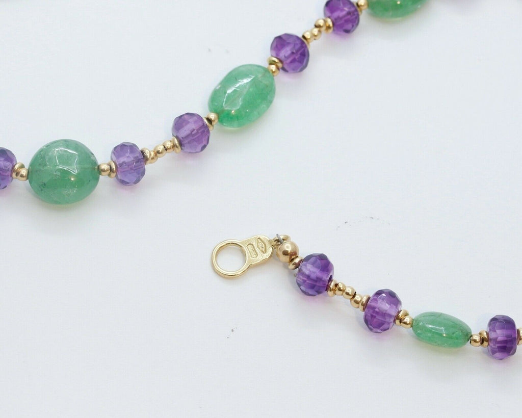 Vintage Italian Fluorite and Amethyst 18K Yellow Gold Necklace