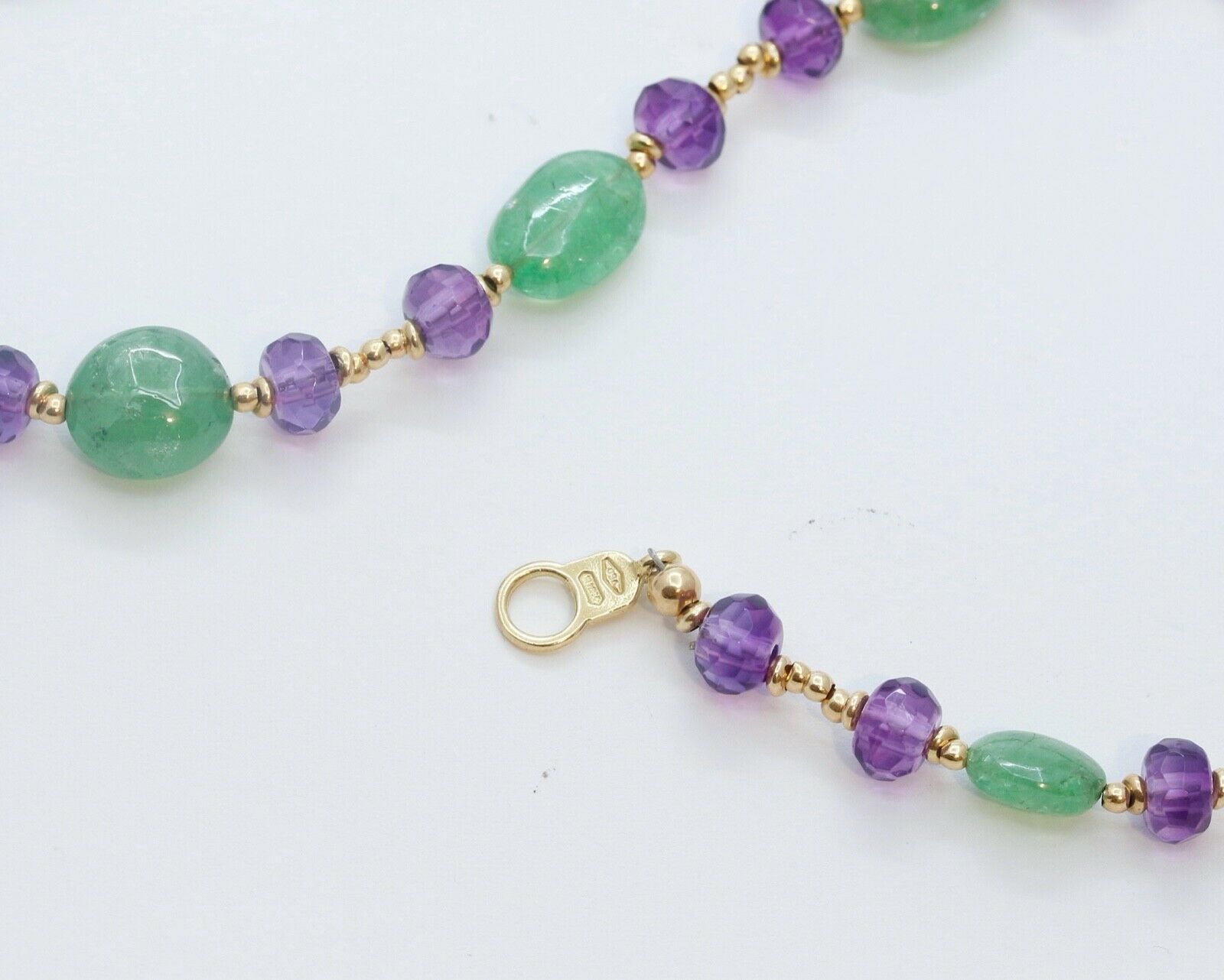 Vintage Italian Fluorite and Amethyst 18K Yellow Gold Necklace