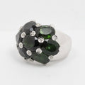 Vintage 18K White Gold  Green Tourmaline & Diamonds Dome Ring