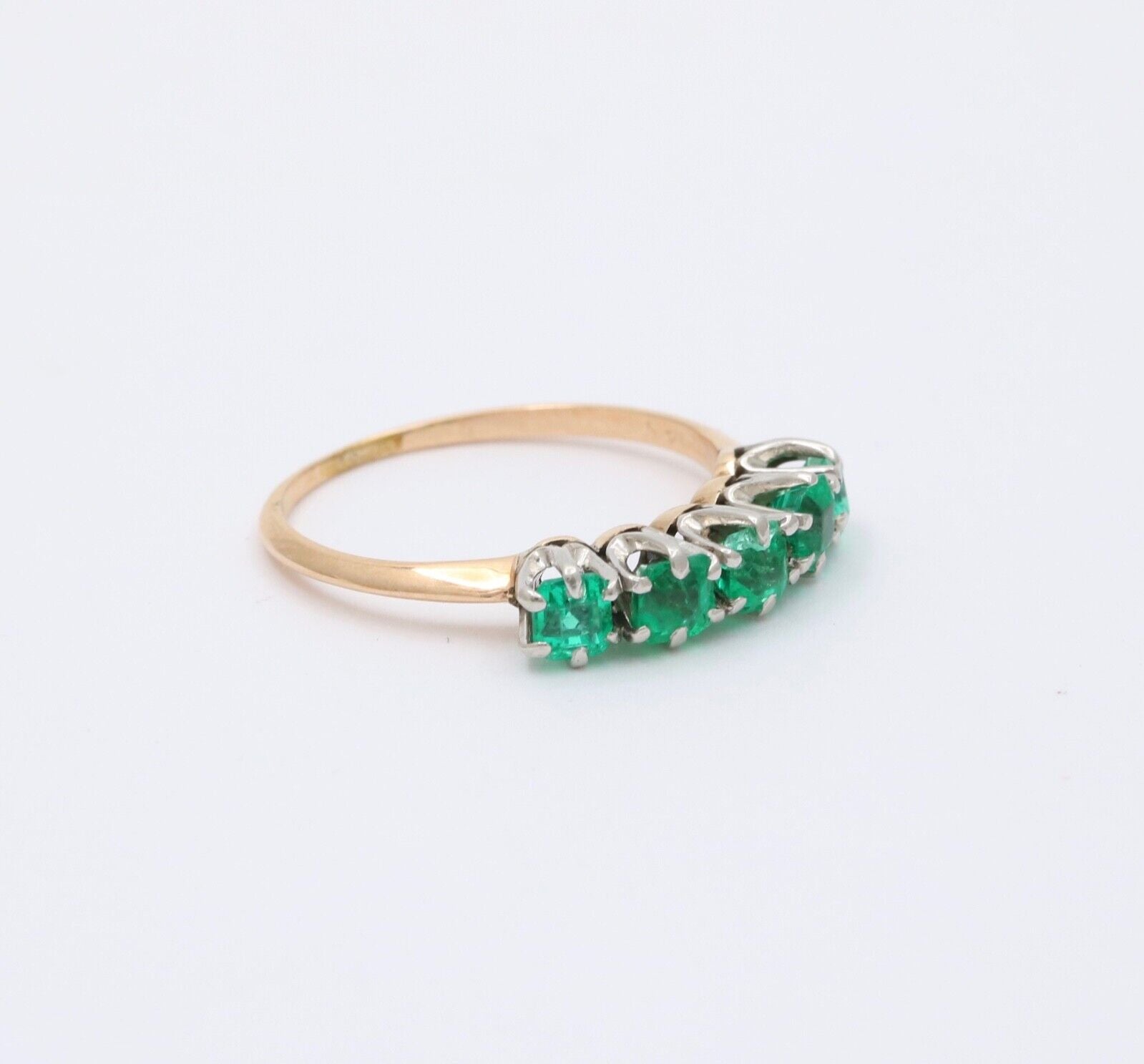 Vintage 14K Yellow Gold Emerald Five Stone Stacking Ring Band,Wedding Band.
