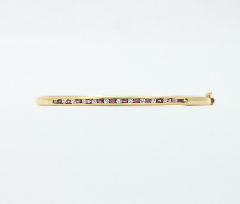 Vintage 18K Yellow Gold CZ Ruby Bangle