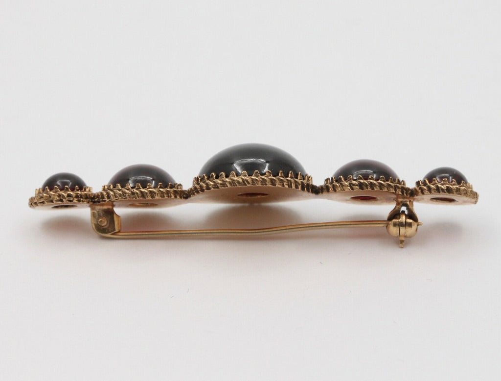 Victorian Cabochon Garnets 14K Yellow Gold Brooch Pin