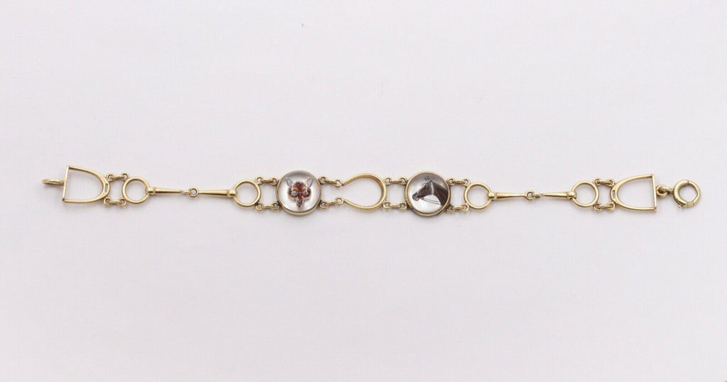 1924’s Antique Essex Crystal Horse & Fox 14K Gold Bracelet