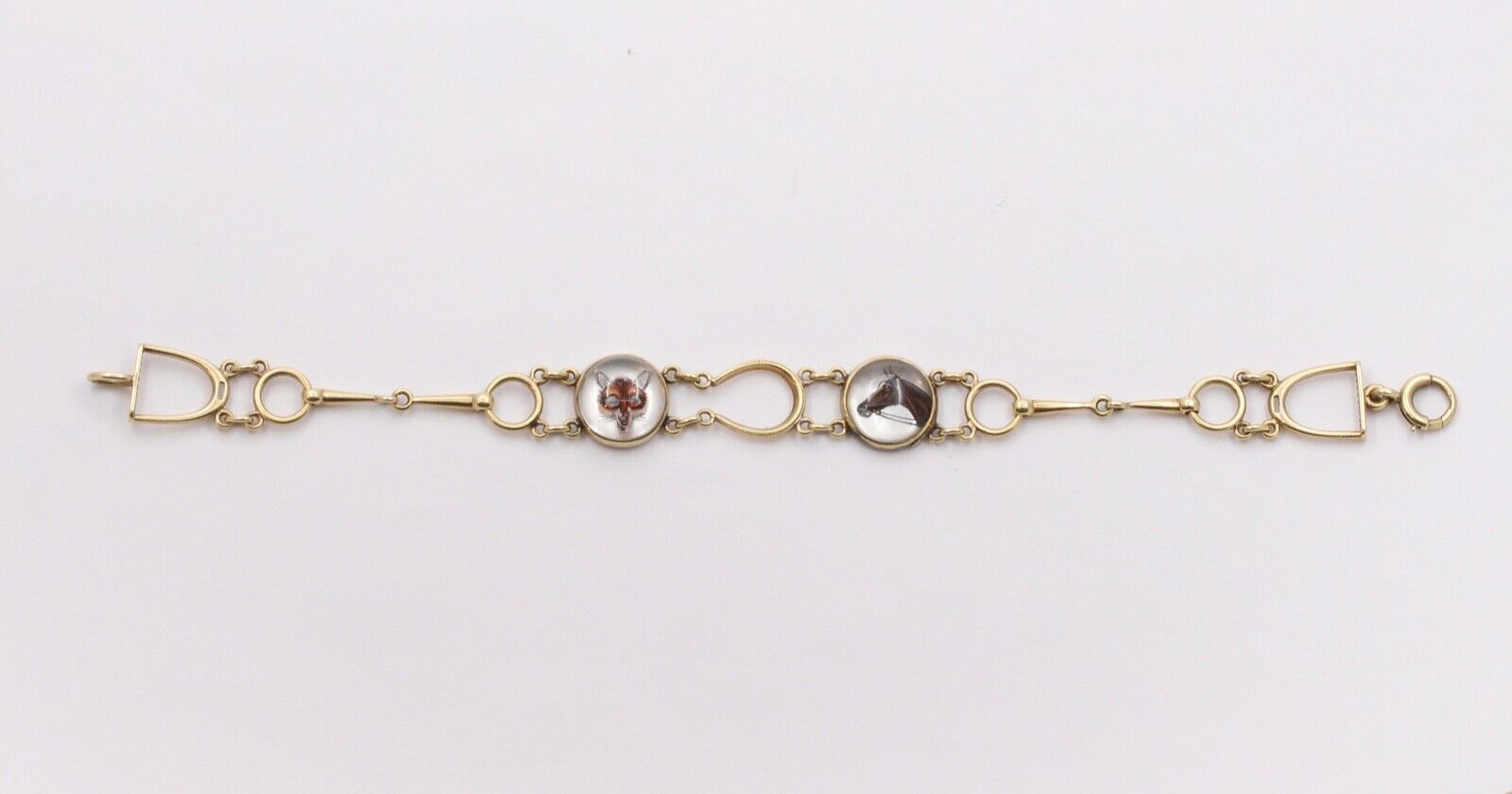 1924’s Antique Essex Crystal Horse & Fox 14K Gold Bracelet