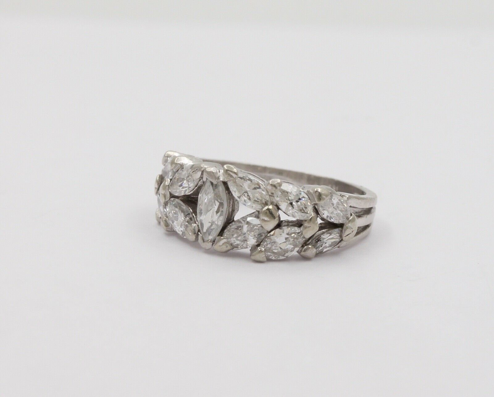 Elegant Vintage Marquise Diamond Platinum Ring Band, Engagement Ring