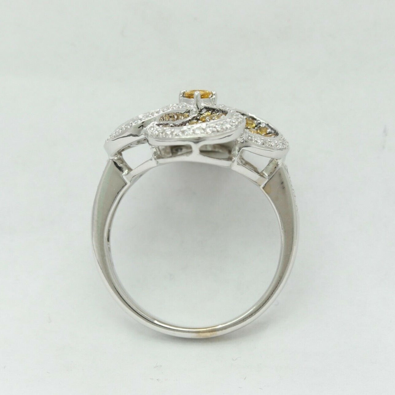 Vintage 18K White Gold Yellow & White Diamond Four Leaf Ring